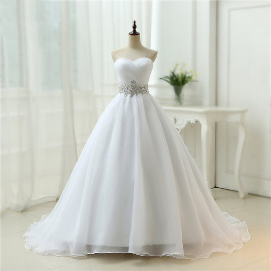 White Vestido De Noiva New Design A line Perfect Belt Robe De Mariage Strapless Lace Up Wedding Dresses